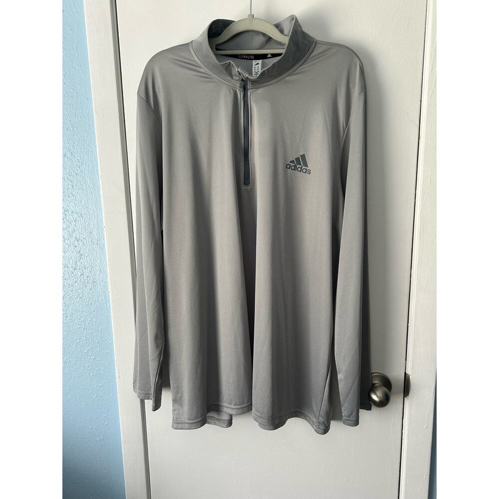 Adidas Quarter Zip Pullover 2XL Gray Climalite Athletic Workout Coach NWT